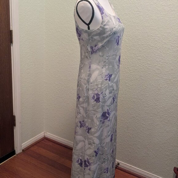 Long Floral Dress for Ladies- Size M- Sleeveless-Green/Purple - Picture 3 of 10